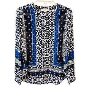 Ann Taylor Loft Navy Floral Boho Blouse/Top - Size Small